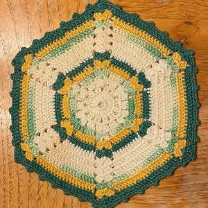 Vintage 70s Crochet Trivet; Green, Yellow, Mint, and Cream